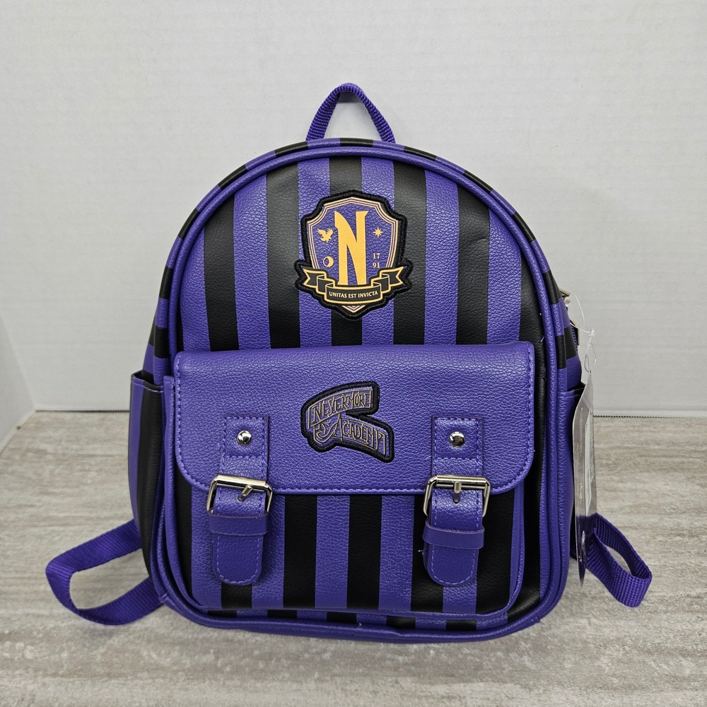 Wednesday Addams Nevermore Academy‎ Mini Backpack Purple Black Striped Kids Bag